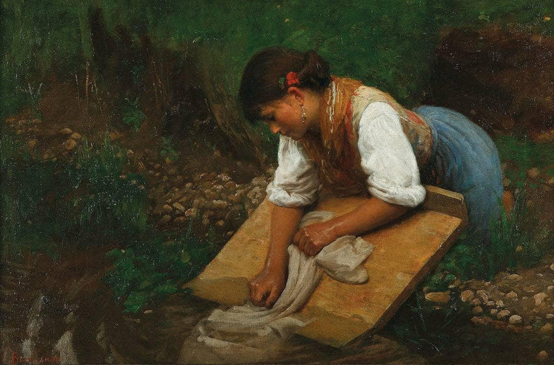 Washerwoman by Noè Bordignon — Oil Painting Reproduction