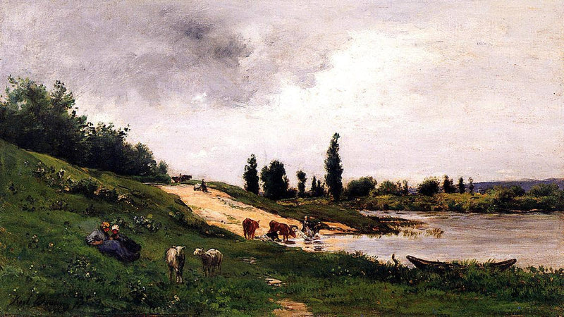 Washerwomen on the Riverbank by Charles-Francois Daubigny — Oil Painting Reproduction