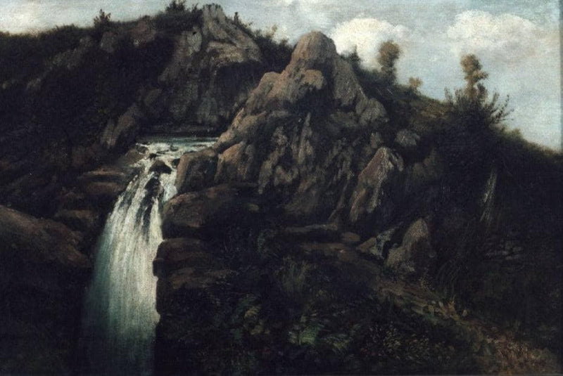 Waterfall between the rocks by Michele Cammarano — Oil Painting Reproduction