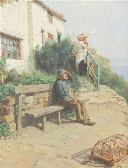 WELCOMING THE FISHING BOATS HOME by Ralph Hedley — Oil Painting Reproduction