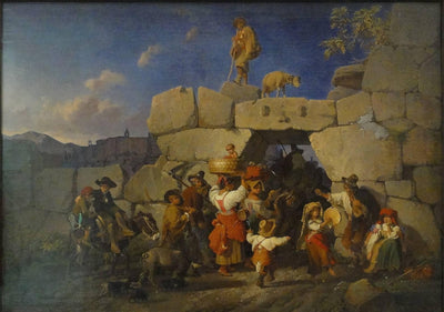 Italian country people return home in hallway