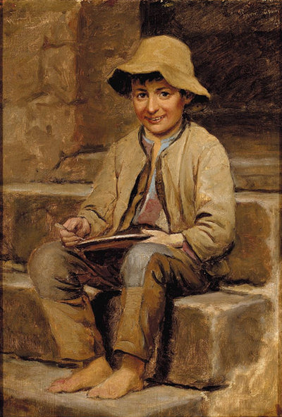Boy in a street in Pompeii in modern living room