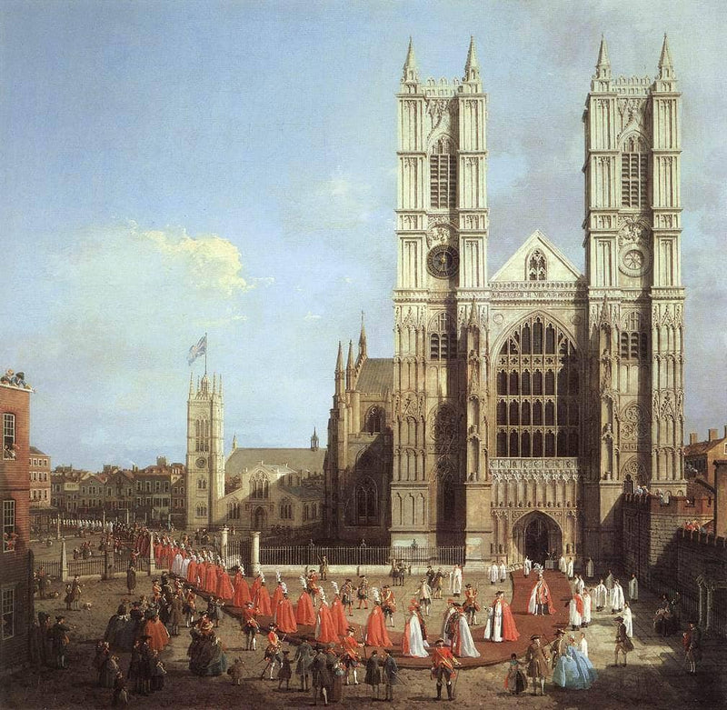Westminster Abbey, with a Procession of Knights of the Bath by Canaletto — Oil Painting Reproduction