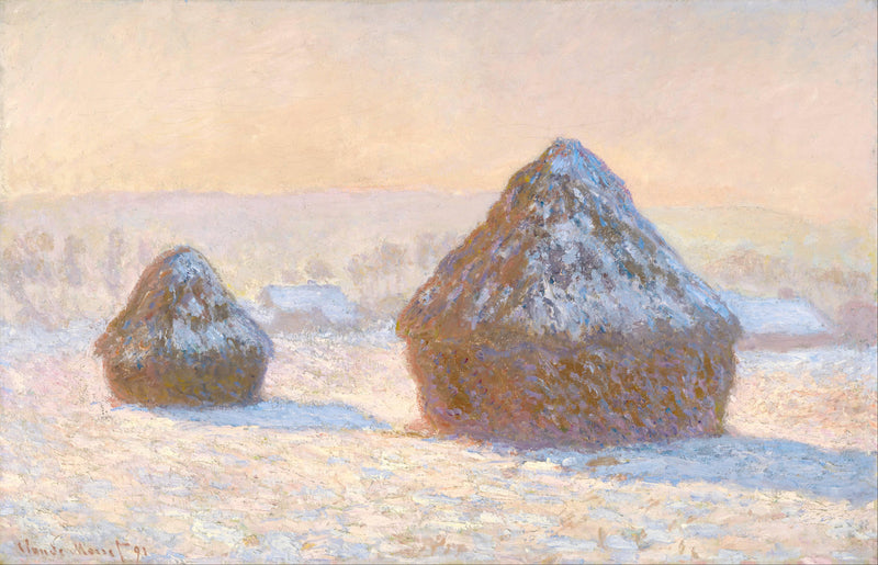 Wheatstacks, Snow Effect, Morning by Claude Monet — Oil Painting Reproduction