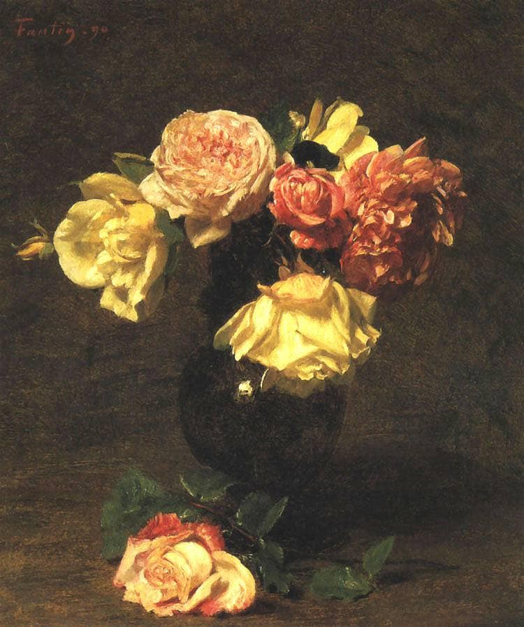 White and Pink Roses by Henri Fantin-Latour — Oil Painting Reproduction