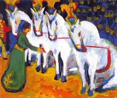 White horse performance act in modern living room