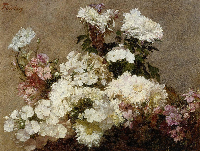 White Phlox Summer Chrysanthemum and Larkspur by Henri Fantin-Latour — Oil Painting Reproduction