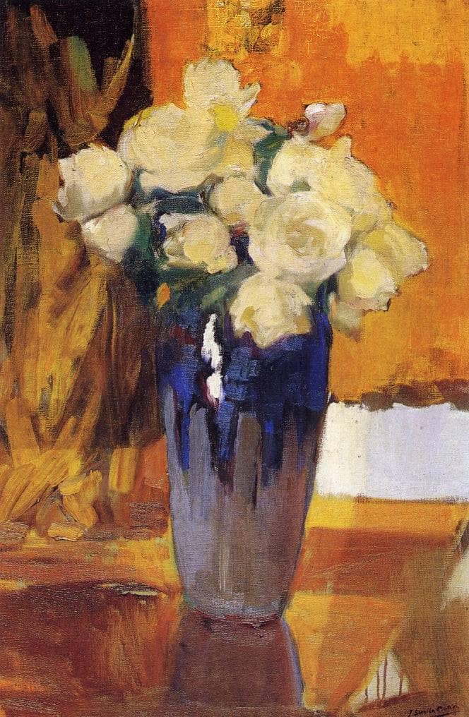 White Roses from the House Garden by Joaquín Sorolla — Oil Painting Reproduction