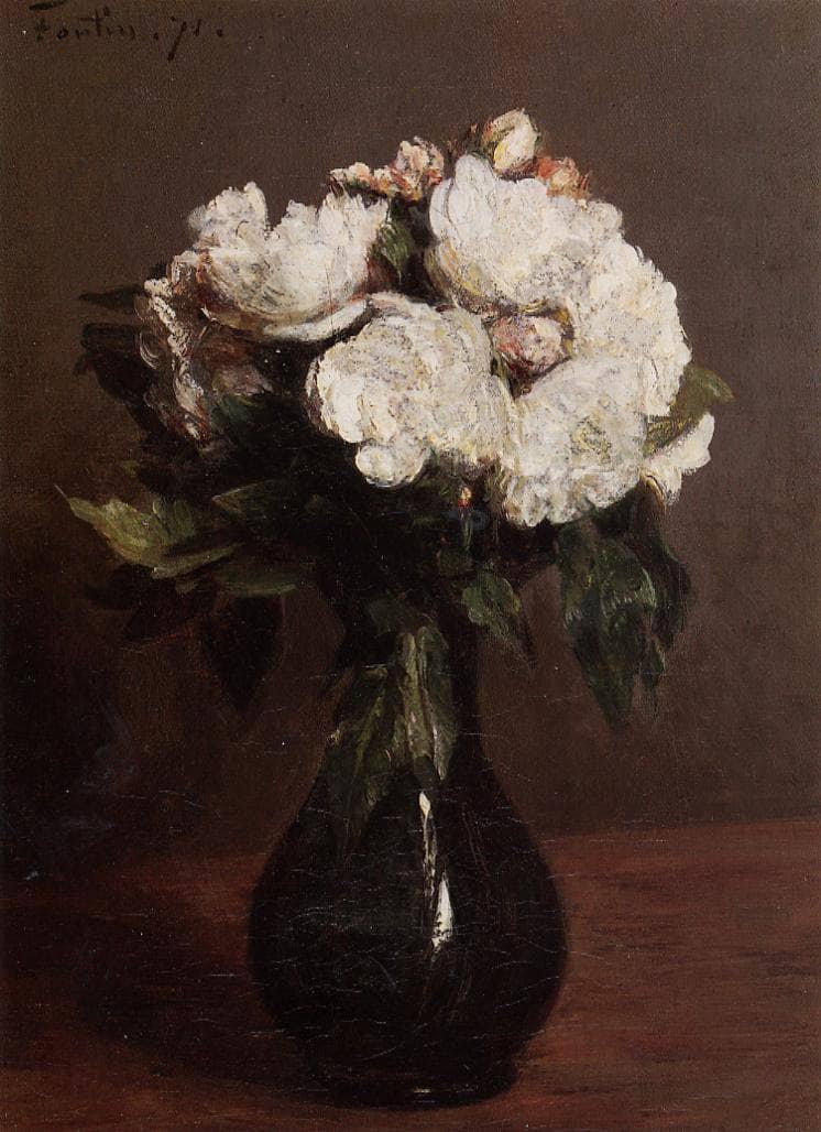 White Roses in a Green Vase by Henri Fantin-Latour — Oil Painting Reproduction