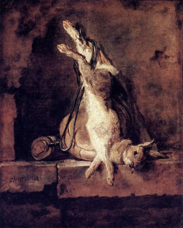 Wild Rabbit with Game Bag and Powder Flask by Jean-Baptiste-Simeon Chardin — Oil Painting Reproduction
