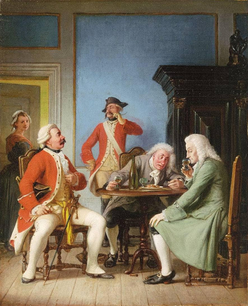 Celebrating childbirth, from act IV of Ludvig Holberg's play Barselstuen by Wilhelm Marstrand — Oil Painting Reproduction