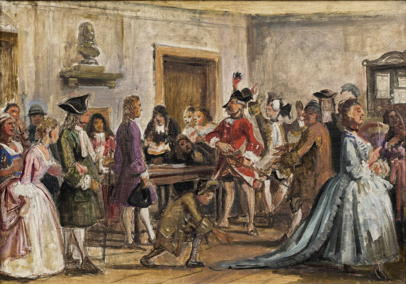 Sketch for 'Philemon and his prosecutors'. Scene from Det lykkelige skibbrud by Holberg, Act 5, Scene 9 by Wilhelm Marstrand — Oil Painting Reproduction