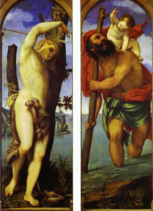 Wings of a triptych: St. Sebastian, St. Christopher by Lorenzo Lotto — Oil Painting Reproduction