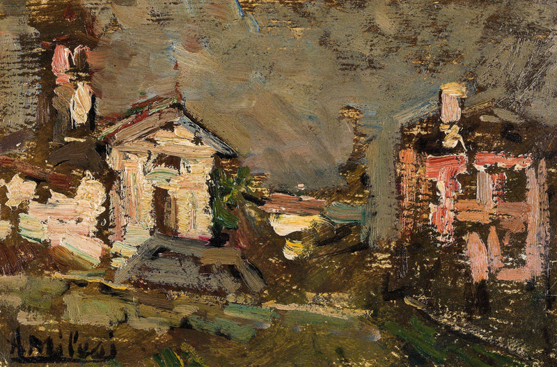Winter landscape with church by Alessandro Milesi — Oil Painting Reproduction