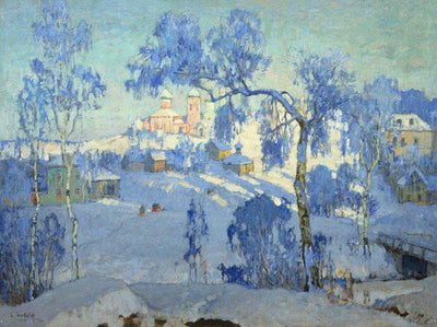 Winter Landscape with Church in bedroom
