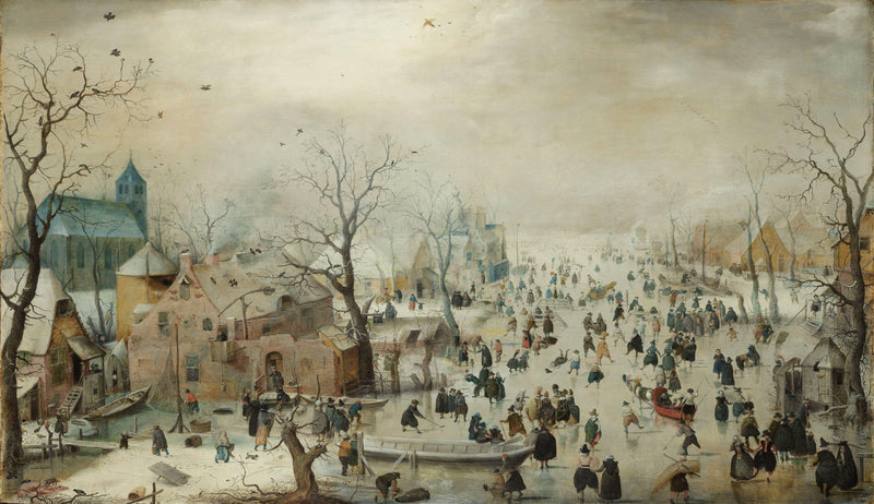 Winter Landscape with Ice Skaters by Hendrick Avercamp — Oil Painting Reproduction
