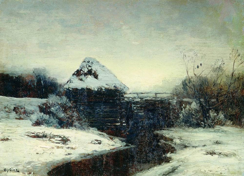 Winter landscape with mill by Isaac Levitan — Oil Painting Reproduction