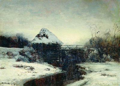 Winter landscape with mill in living room