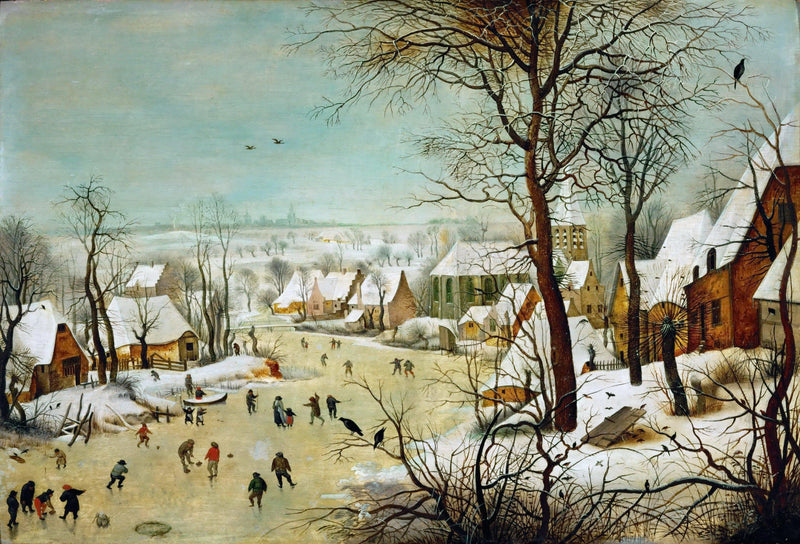 Winter Landscape with Skaters and a Bird Trap by Pieter Bruegel the Elder — Oil Painting Reproduction