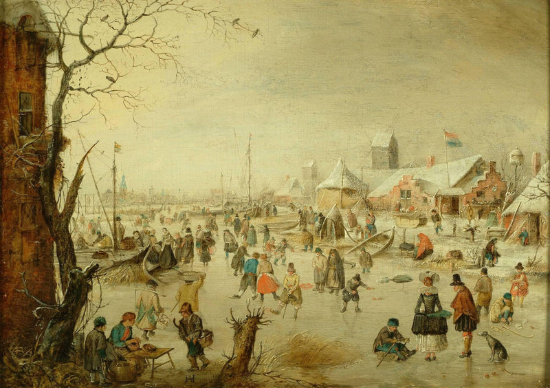 Winter Landscape with Skaters by Hendrick Avercamp — Oil Painting Reproduction
