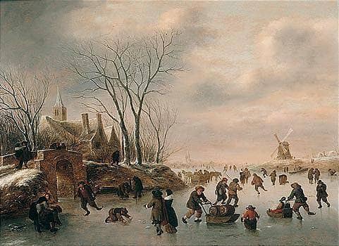 Winter landscape with skaters by Klaes Molenaer — Oil Painting Reproduction