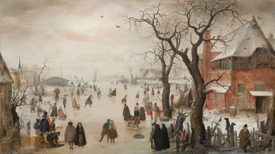 Winter Landscape with Skaters near a Village in home office