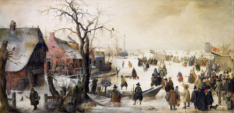 Winter Scene on a Canal by Hendrick Avercamp, Oil Painting Reproduction