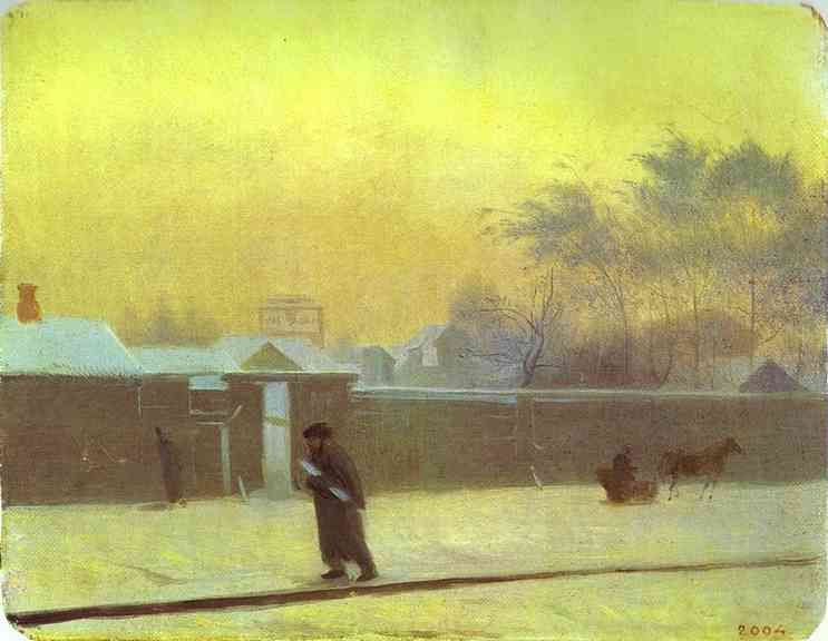 Wintry Street on Vasilievsky Island, St. Petersburg by Pavel Fedotov — Oil Painting Reproduction