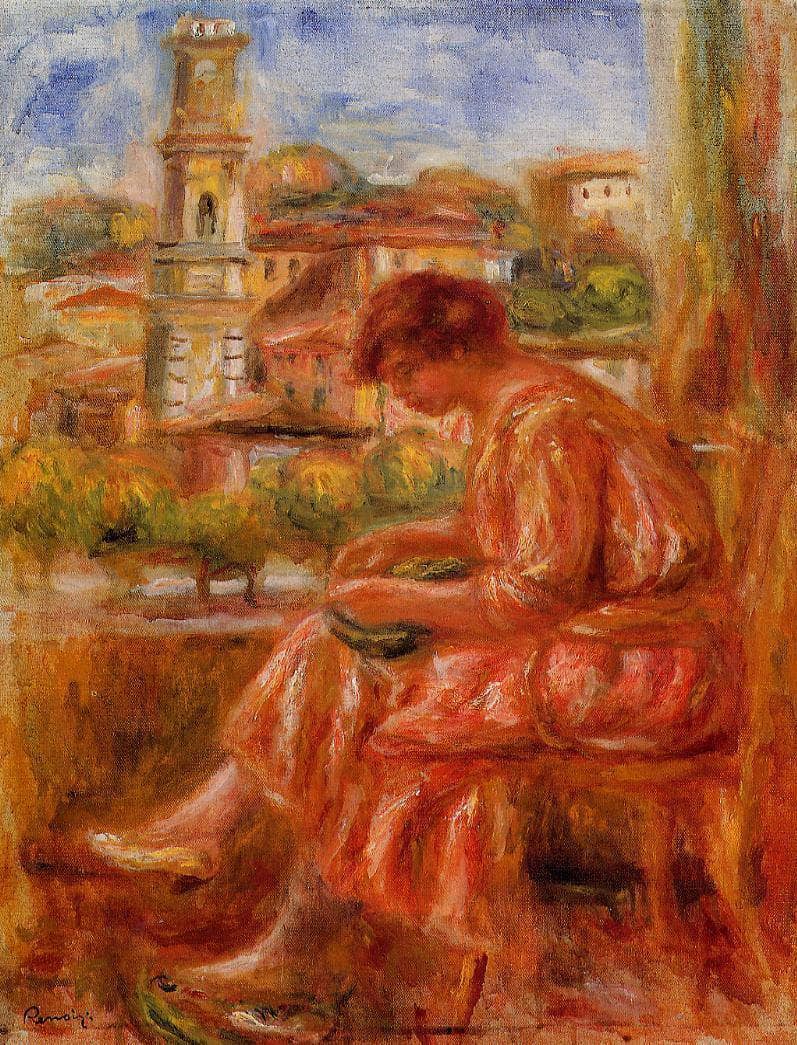 Woman at the Window with a View of Nice by Pierre-Auguste Renoir — Oil Painting Reproduction