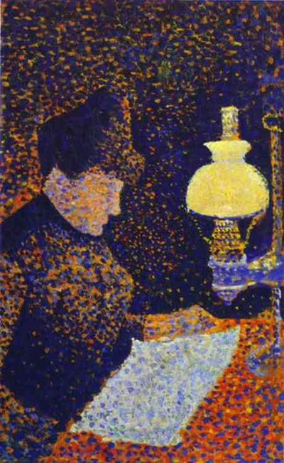 Woman by a lamp in apartment