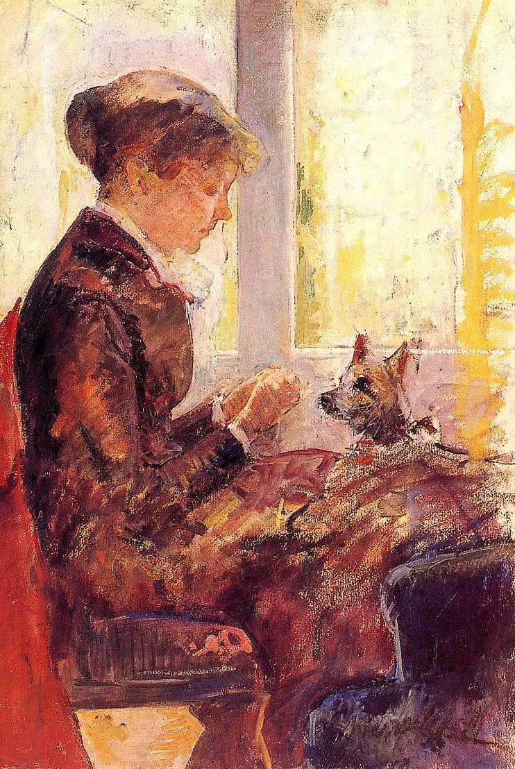 Woman by a Window Feeding Her Dog by Mary Cassatt — Oil Painting Reproduction