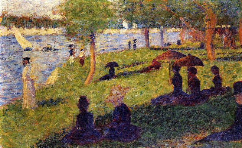 Woman Fishing and Seated Figures by Georges Seurat — Oil Painting Reproduction