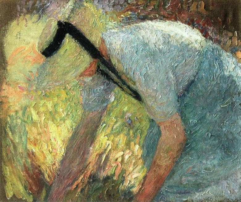Woman in a Blue Apron and Straw Hat, Picking A Spray of Flowers by Henri Martin — Oil Painting Reproduction