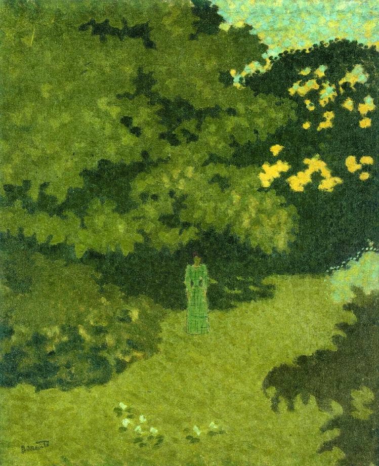 Woman in a Green Dress in a Garden by Pierre Bonnard — Oil Painting Reproduction