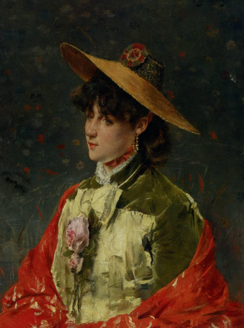 Woman In a Straw Hat by Alfred Stevens — Oil Painting Reproduction