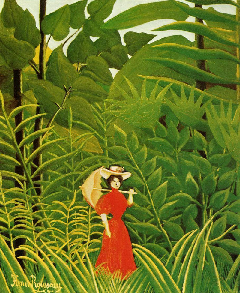 Woman in Red in the Forest by Henri Rousseau — Oil Painting Reproduction