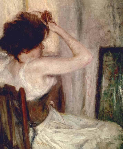 Woman in the mirror in master bedroom