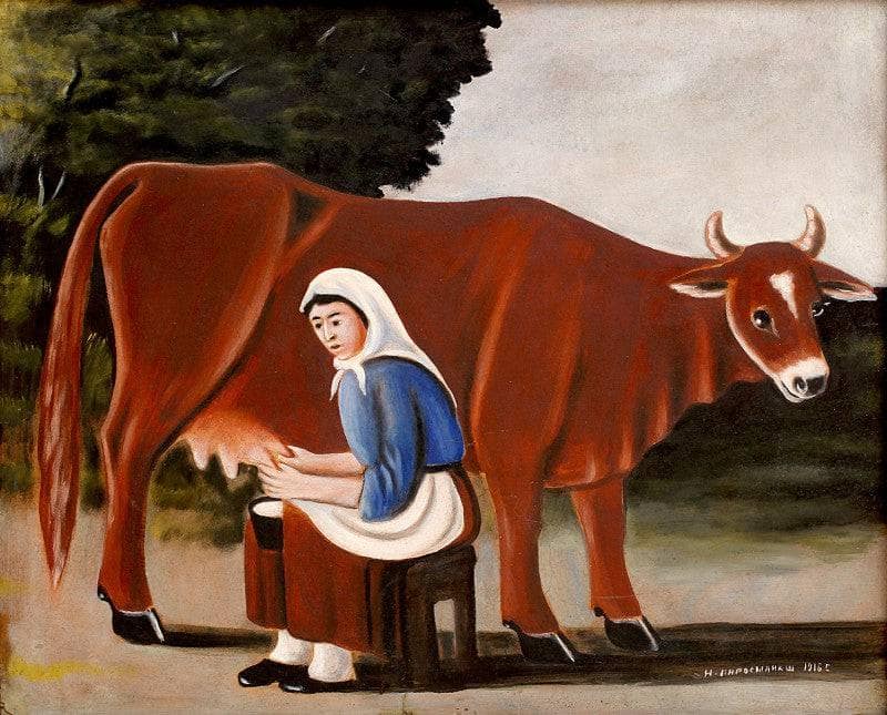 Woman Milking a Cow by Niko Pirosmani — Oil Painting Reproduction