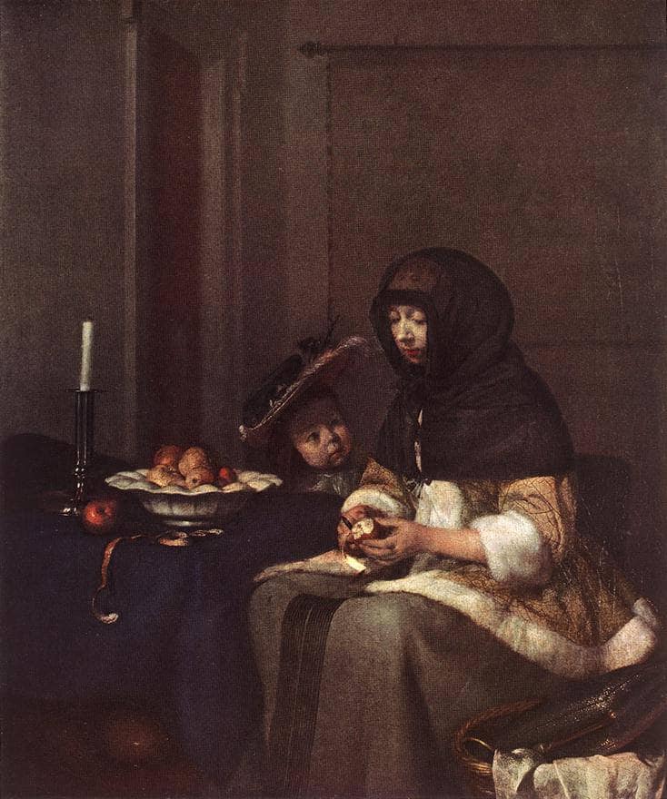 Woman Peeling Apple by Gerard Terborch — Oil Painting Reproduction