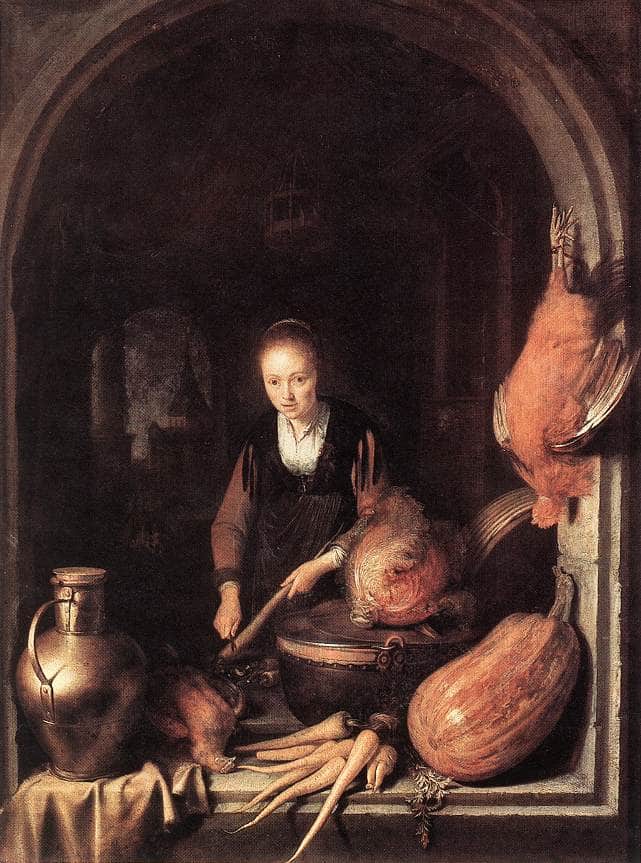 Woman Peeling Carrot by Gerrit Dou — Oil Painting Reproduction