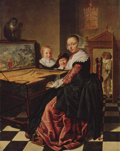 Woman Playing the Virginal in kitchen