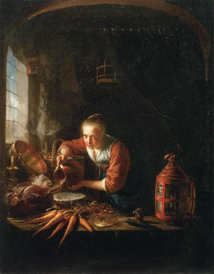 Woman Pouring Water into a Jar by Gerrit Dou — Oil Painting Reproduction