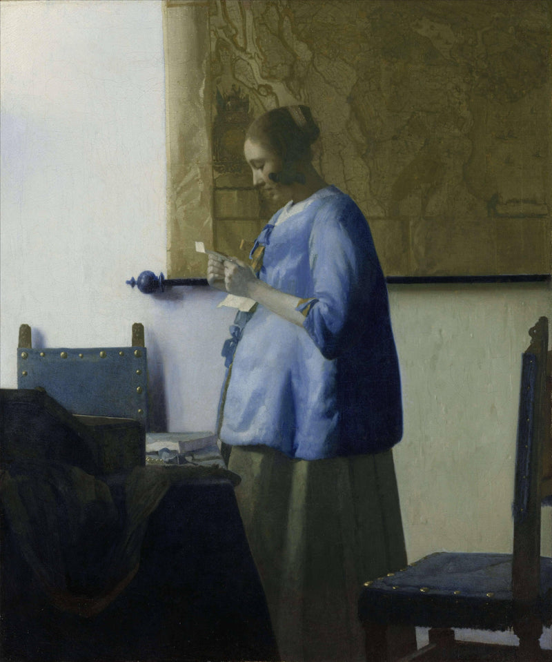 Woman reading a letter (Woman in Blue Reading a Letter) by Johannes Vermeer — Oil Painting Reproduction