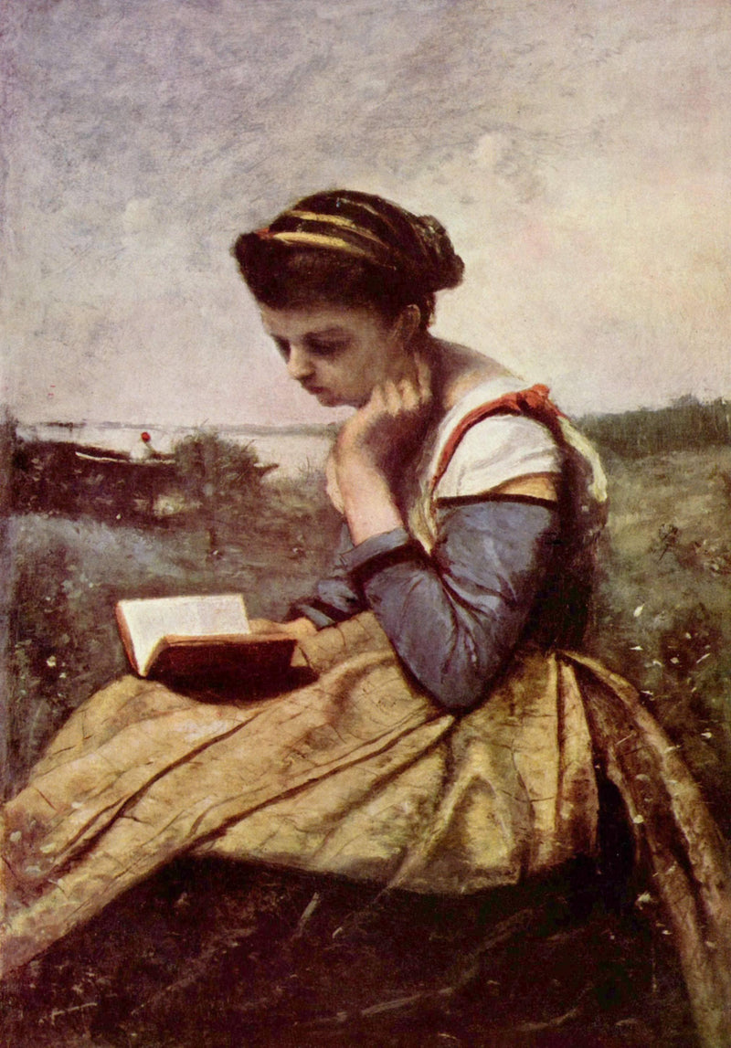 Woman Reading in a Landscape by Camille Corot — Oil Painting Reproduction