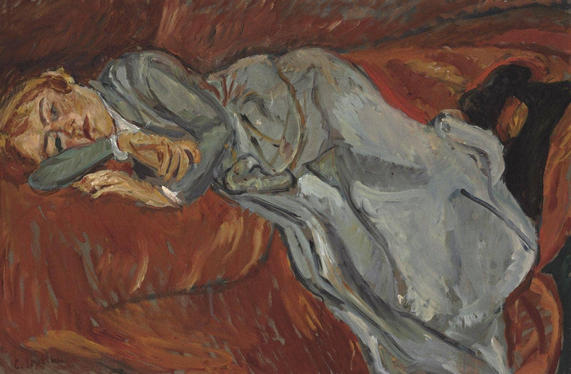 Woman reclining on a red divan by Chaim Soutine — Oil Painting Reproduction
