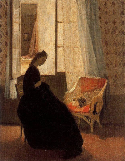 Woman Sewing at a Window in entryway