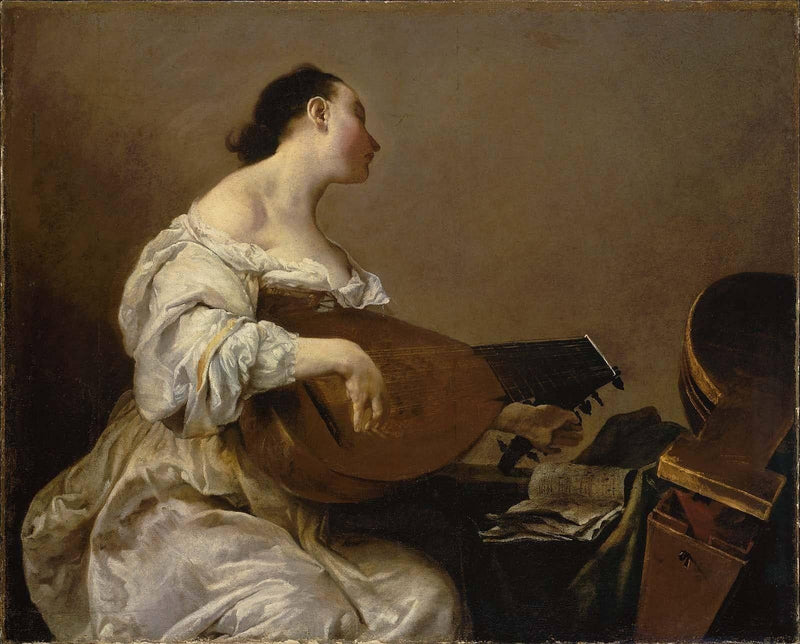 Woman Tuning a Lute by Giuseppe Maria Crespi — Oil Painting Reproduction