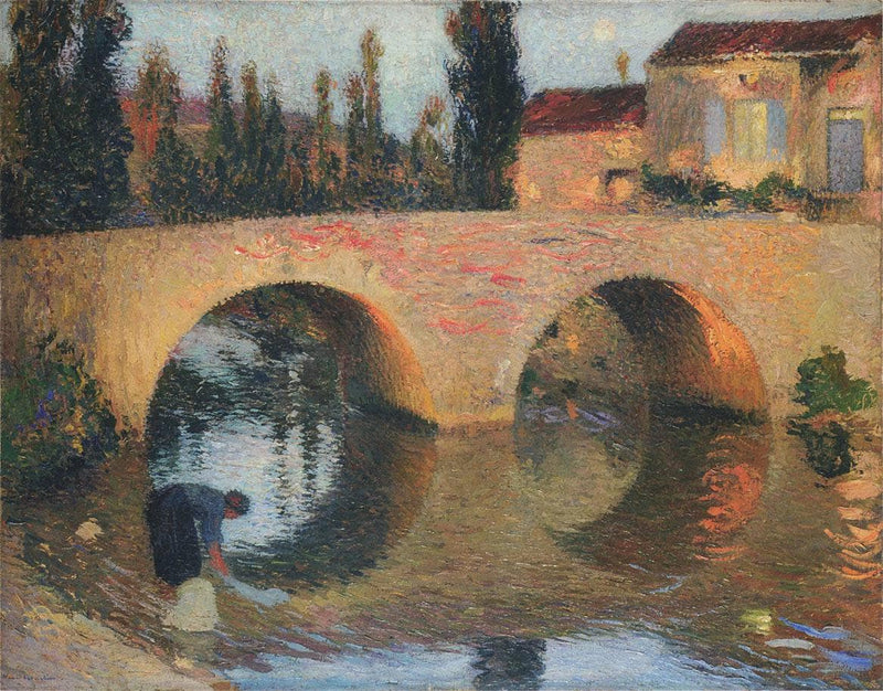 Woman Washing Clothes in River by Henri Martin — Oil Painting Reproduction