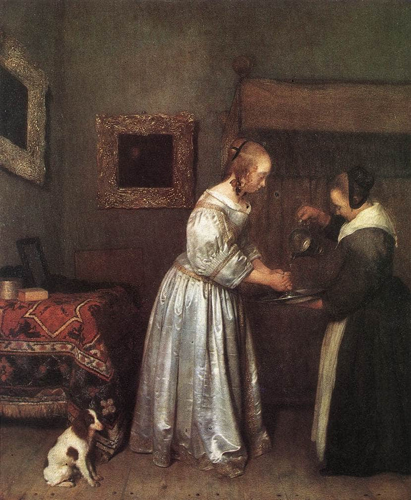 Woman Washing Hands by Gerard Terborch — Oil Painting Reproduction