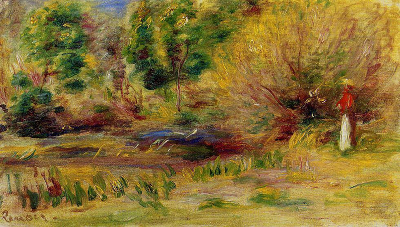 Woman Wearing a Hat in a Landscape by Pierre-Auguste Renoir — Oil Painting Reproduction